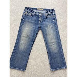 Big Star Jeans Womens 30x20 Maddie Mid Rise Capri Medium Wash Distressed